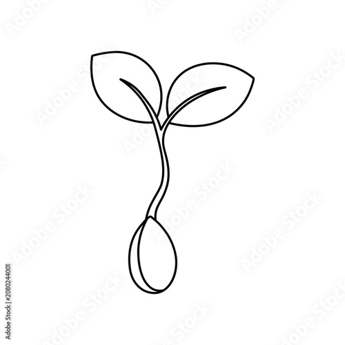 Young sprout growing from seed vector line art illustration representing nature growth and ecology