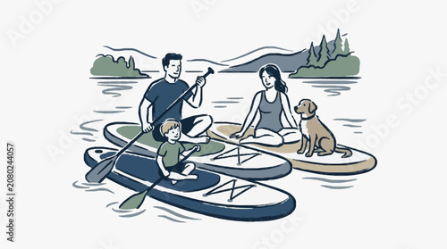 Fotografie Family in a rowboat enjoying a sunny day on the water.