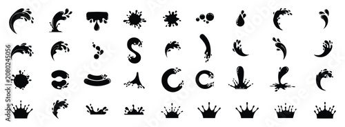 Bild auf Leinwand Decorative Elements Set: A collection of diverse graphic elements including splashes, swirls, drops, and crowns, perfect for adding a touch of flair and design to various creative projects