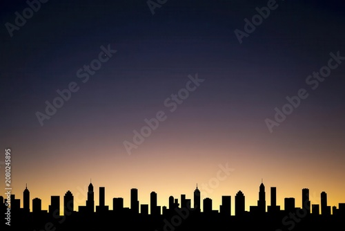 Urban Skyline Silhouette Border, Urban Skyline at Twilight with Gradient Sky and City Silhouette
