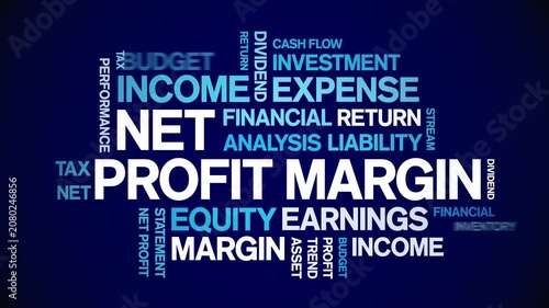 Net Profit Margin animated word cloud-text design animation tag kinetic typography seamless loop.