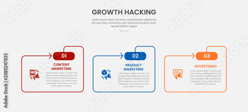 Konstfotografi Growth hacking infographic outline style with 3 point template with folder shape
