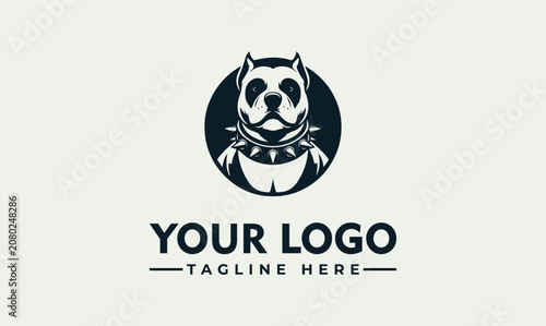 Billede på lærred Pitbull head in circle with spiked collar vector logo illustration mascot for sp