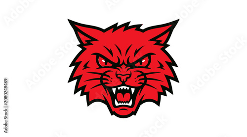 Tableau sur toile Aggressive Red Wildcat Head Mascot Logo, Fierce Animal
