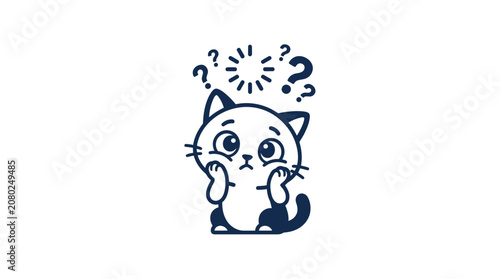 Photos Confused Cute Cat Cartoon, Question Marks, Uncertainty, Bewildered Expression