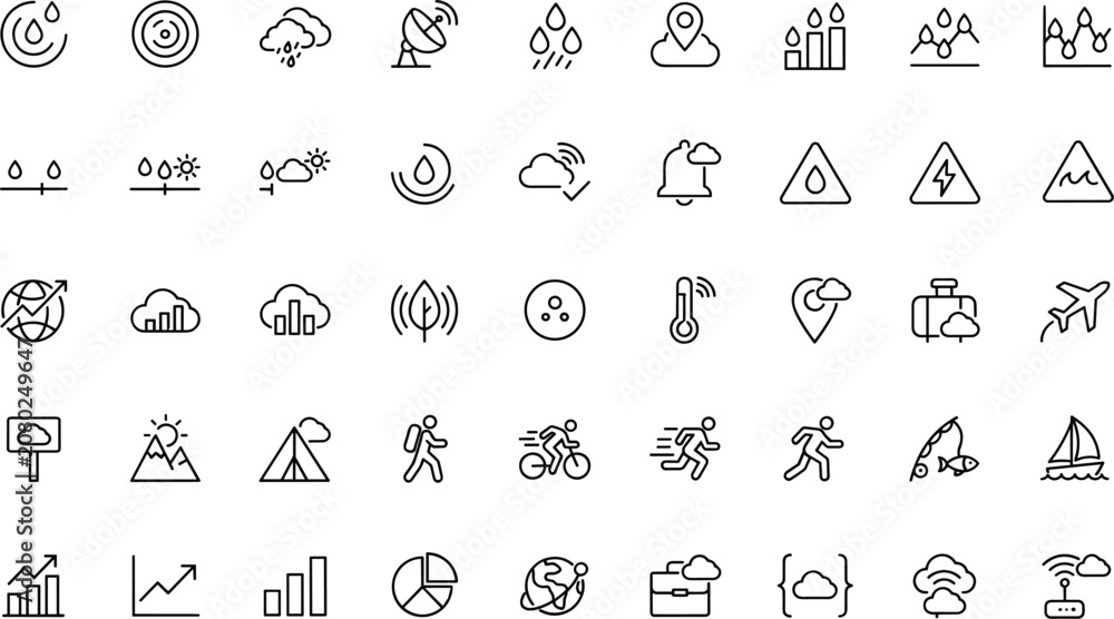 Fototapeta premium Collection of various line icons for weather travel business and communication