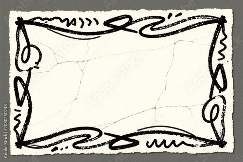 Hand-Drawn Doodle Border, Decorative Black Sketch Frame on Vintage Paper Background