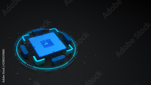 AI Microchip Core in Minimal Futuristic Digital System Vector Illustration Design