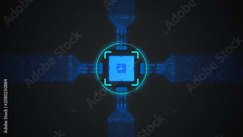 AI Digital Core Processing Secure Data Flow System Vector Illustration Design