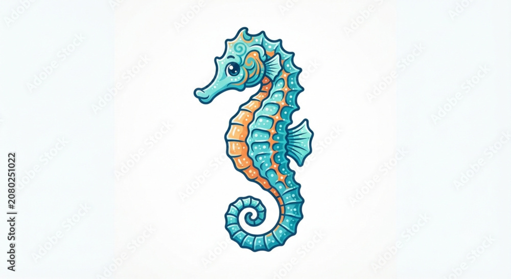 Fototapeta premium Cute Cartoon Seahorse Illustration Isolated on White Background