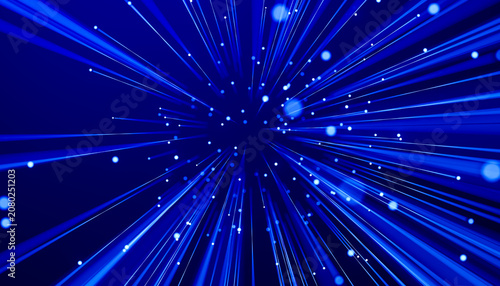 3D cyber speed tunnel with blue network beams inside