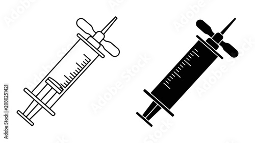Cuadro en lienzo Syringe Icons: A simple, modern design featuring two syringe icons, one in outline and one in solid black, representing medical tools or injections