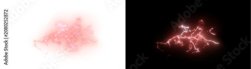 Photos PNG of Vibrant red electric lightning bolt with sharp jagged energy sparks glowi