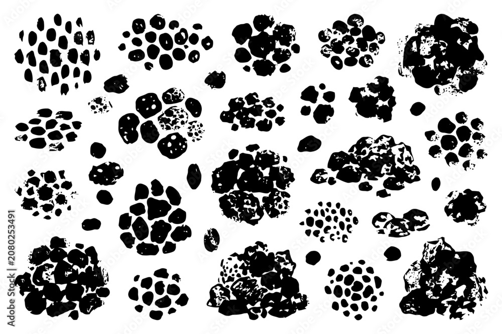 Fototapeta premium Black and white abstract paint blots on white background.
