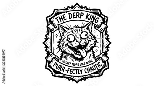 Canvas Print Funny Derpy Cat Face, The Derp King Text, Chaotic Meow
