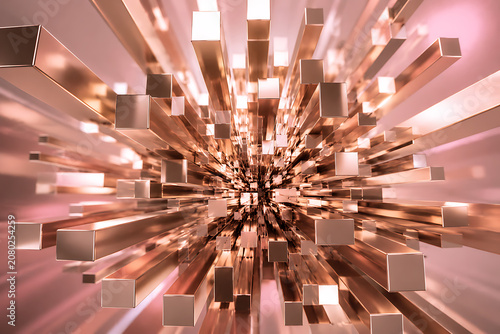 Modern Industrial Machinery Corridor with Symmetrical Reflective Lighting and Futuristic Design