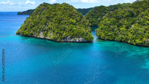 Konstfotografi Aerial View of Lush Limestone Rock Islands in Palau Turquoise Lagoon