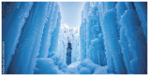 Foto Frozen ice cave passage with glowing light entrance vector art graphic