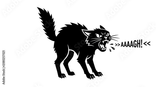 Furious Black Cat with Spiked Fur and Open Mouth, AAAGH!