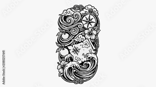 Foto Intricate black and white floral design illustration.