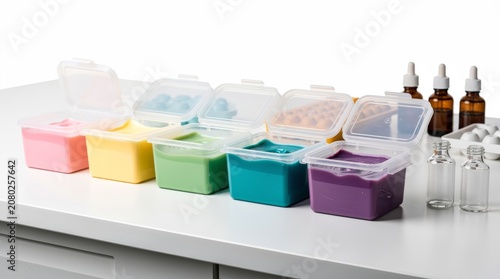 Colorful Food Storage Containers Arranged on a Countertop