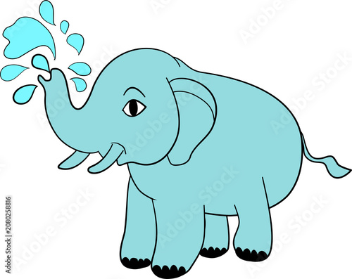 Cute cartoon elephant spraying water with its trunk for Songkran festival
