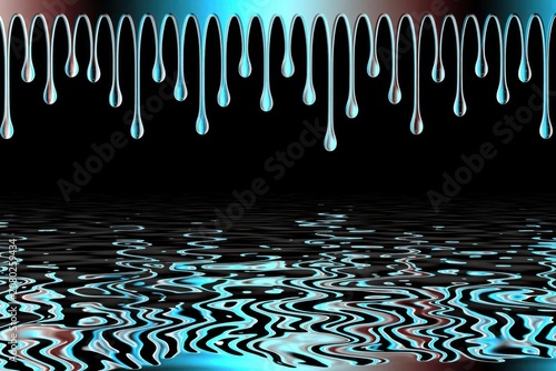 Liquid Droplet Border, Colorful Droplets Dripping Above Reflective Water Surface Art Image