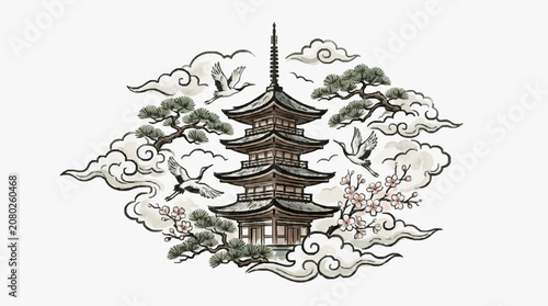 Photos Intricate black and white castle illustration design.