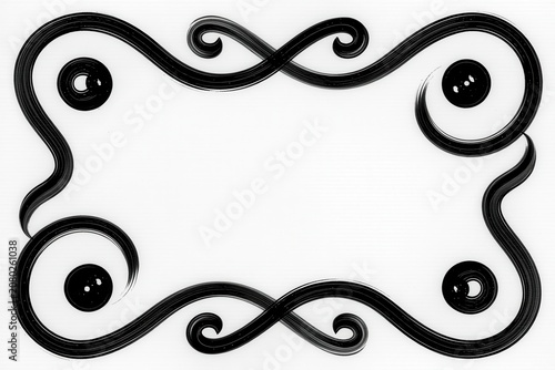 Calligraphic Ink Swirl Border, Elegant black swirls and circular accents on a white background