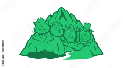 Whimsical Cats Carved into Mountain Landscape with River