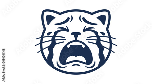 Sad Crying Cat Face Icon, Vector Illustration of Distressed Feline Emotion
