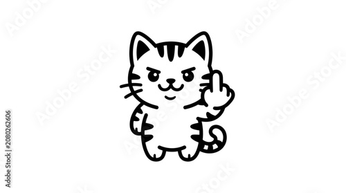 Cute Cartoon Cat Giving Middle Finger Gesture