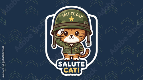 Cute Cat Soldier Saluting in Uniform with 