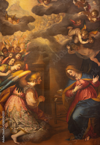 LUCCA, ITALY - JUNE 23, 2026: The painting of Annunciation in the church Catt...