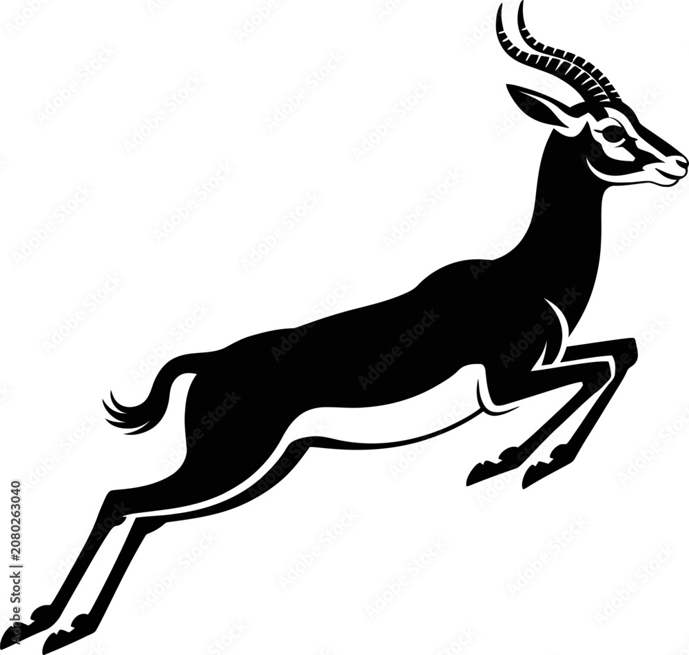 Fototapeta premium Black antelope silhouette running fast on transparent background side view