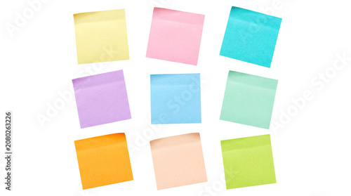 Cuadro en lienzo Nine blank square sticky notes in a vibrant array of pastel colors