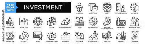 Investment icon collection set. Containing design Investor, Portfolio, Asset, Venture Capital