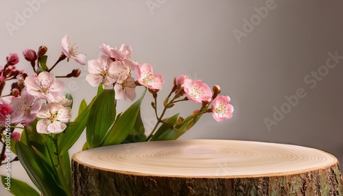 Spring Floral Display With Wooden Stump Podiums