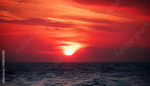 Red Sunset Over The Ocean
