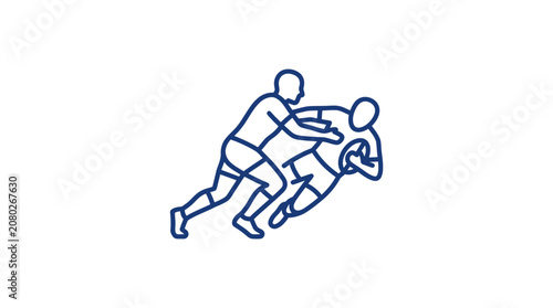 Photography Two rugby players in tackle motion.