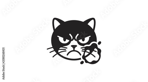 Canvastavla Grumpy Cat Icon - Angry Feline Face with Steam Coming Out of Ears