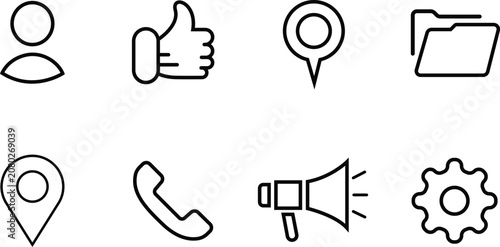 Collection of modern line icons for user interface and communication