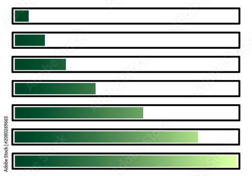 Gradient sage green progress bar loading status set, minimalist web interface elements isolated on transparent background