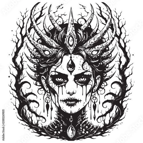 Schilderij op canvas Gothic queen of eerie elegance with black and white