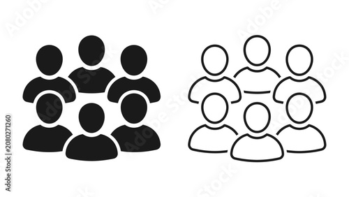 Group of People Icons: A set of abstract human figures representing a group of people in both solid black and outline styles.