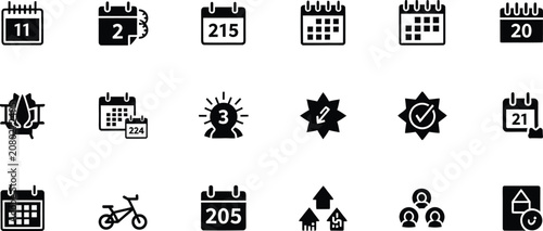 Flat calendar icons set with various numbers and symbols Vector