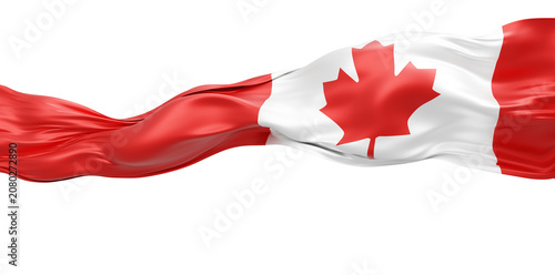 Fotografía Canadian flag ribbon flowing isolated on transparent background with copy space
