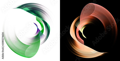 Cuadro en lienzo Abstract, striped, layered, curved green and red blades rotate against white and black backgrounds