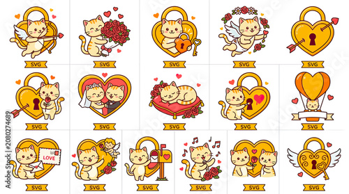 Fotografía Cute Cat Couple Valentine's Day Vector Graphics Set