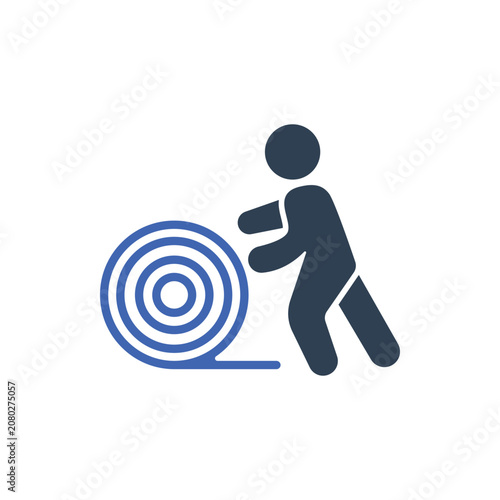 Carpet Icon, Person Unrolling a Blue Roll Vector